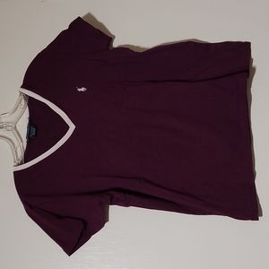 Polo Ralph Lauren V-neck t-shirt, medium, purple with white horse and neckline